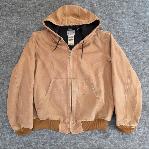 Carhartt Jacket Mens Large Brown J306 BRN Hooded Duck Canvas Distress Chore Coat - Picture 3 of 16